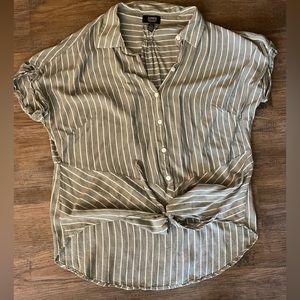 Green button down strip shirt